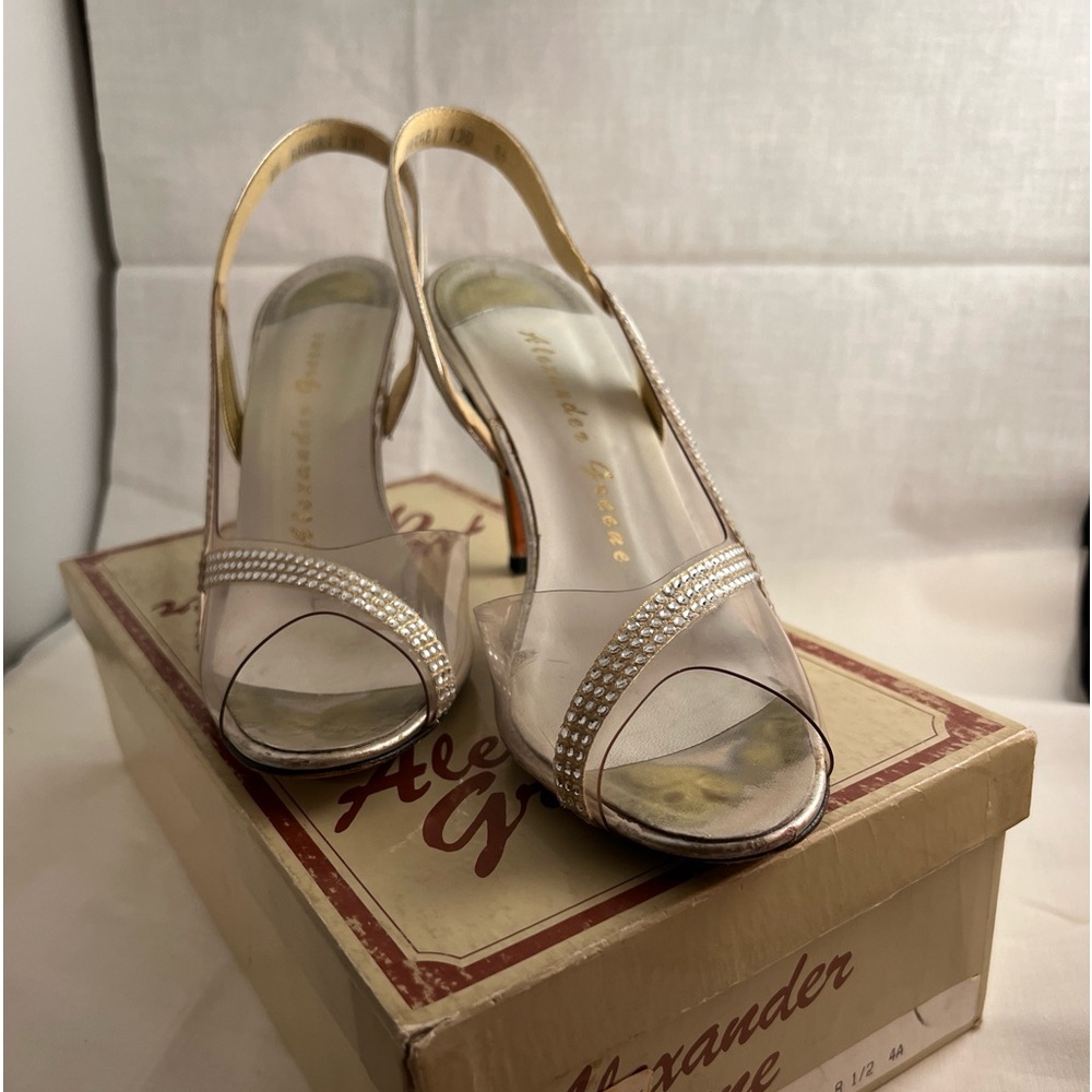 Vintage Alexander Greene Silver And Rhinestone Open Toe Heel - 8 1/2 AAAA